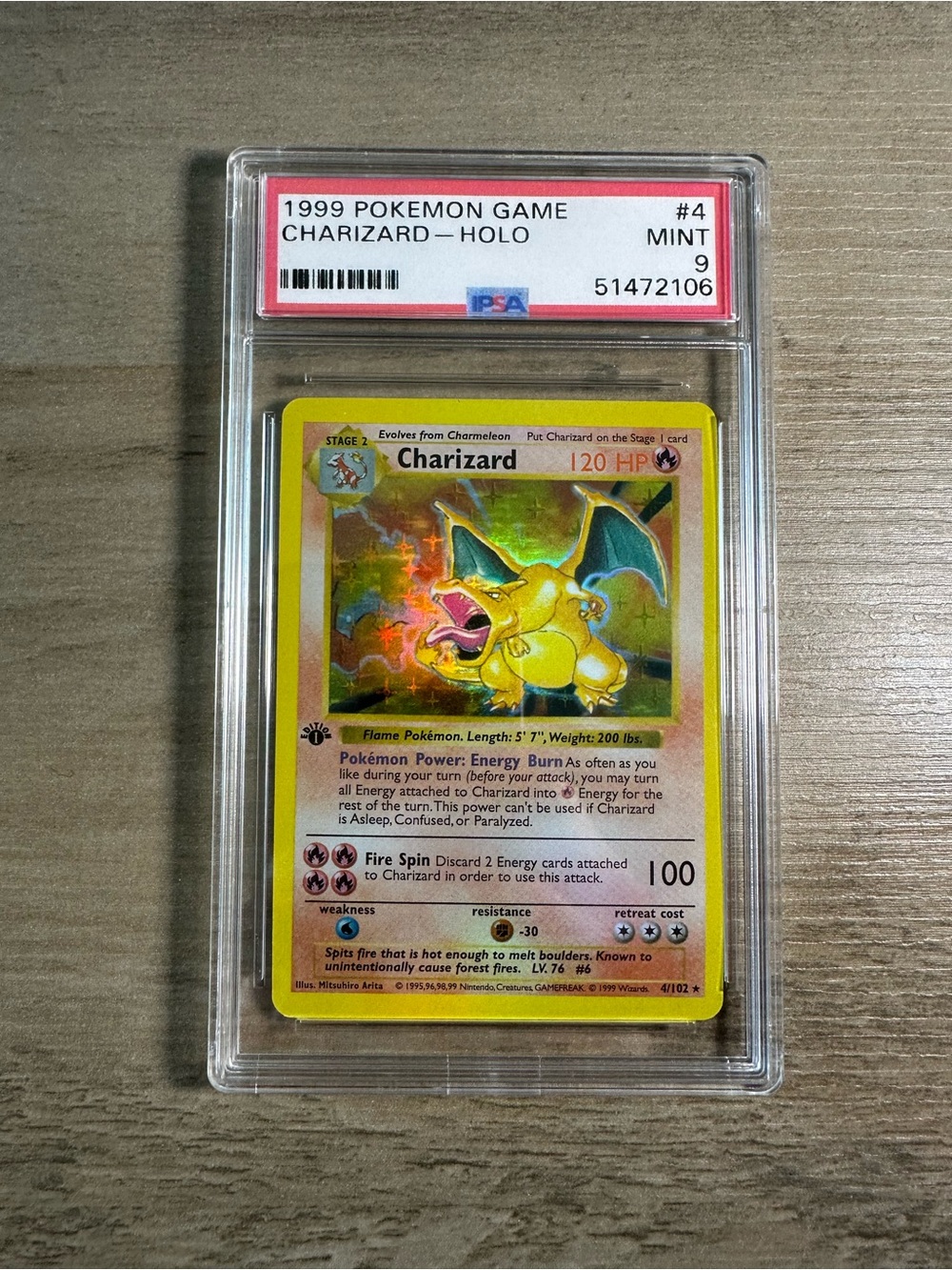 Charizard Holo Mint 9 1999 #4 Pokemon Novelty Card.